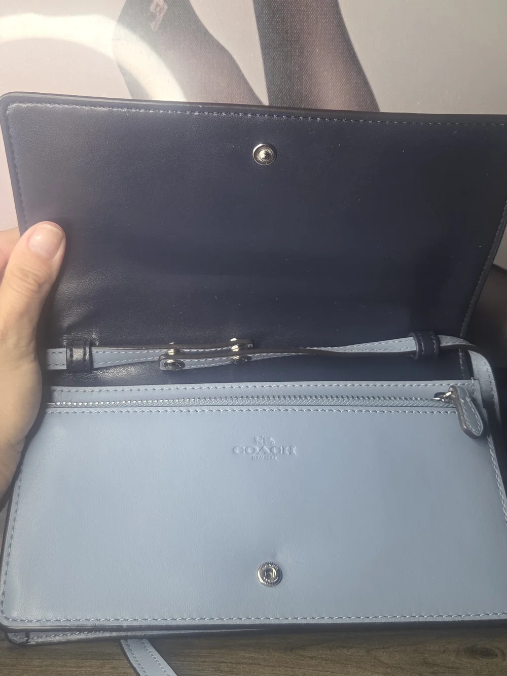 Coach Blue Gray Lizard-Textured Leather Wallet